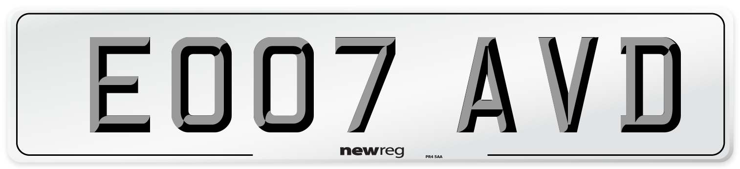 EO07 AVD Number Plate from New Reg